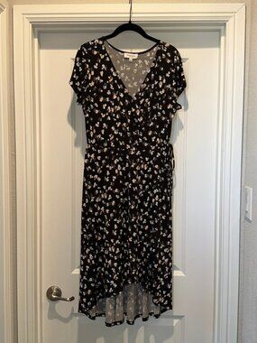 Gilli Black/Brown High Low Wrap Dress with side ties - Size M